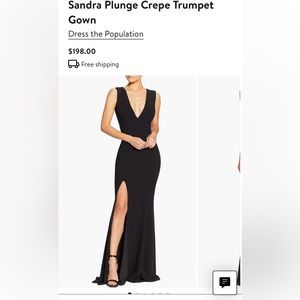DRESS THE POPULATION Dress Sandra Plunge Crepe Trumpet High Slit Ball Gown Large